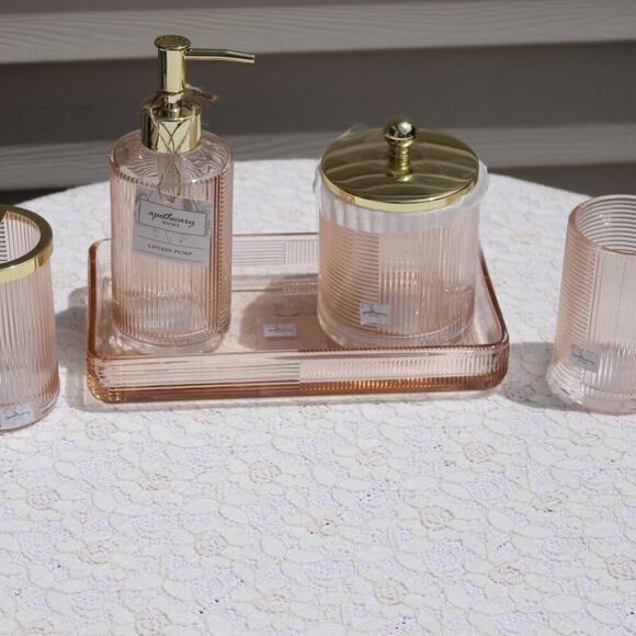 Apothecary Home Bathroom 5 Pc Colored Glass Accessory Collection Peachy Gold - Picture 6 of 16